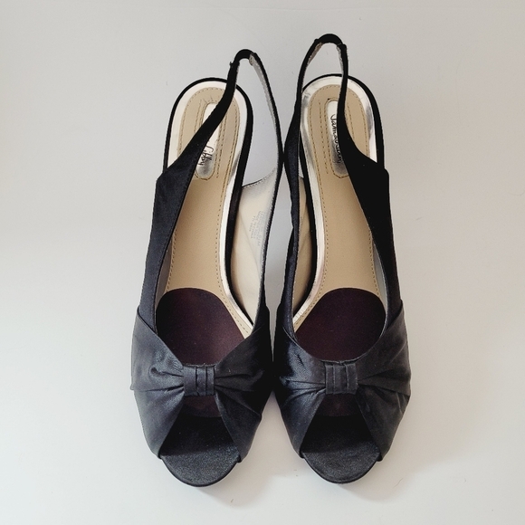 Sam & Libby Black Satin Peep Toe Sling Back Heels - Picture 1 of 9